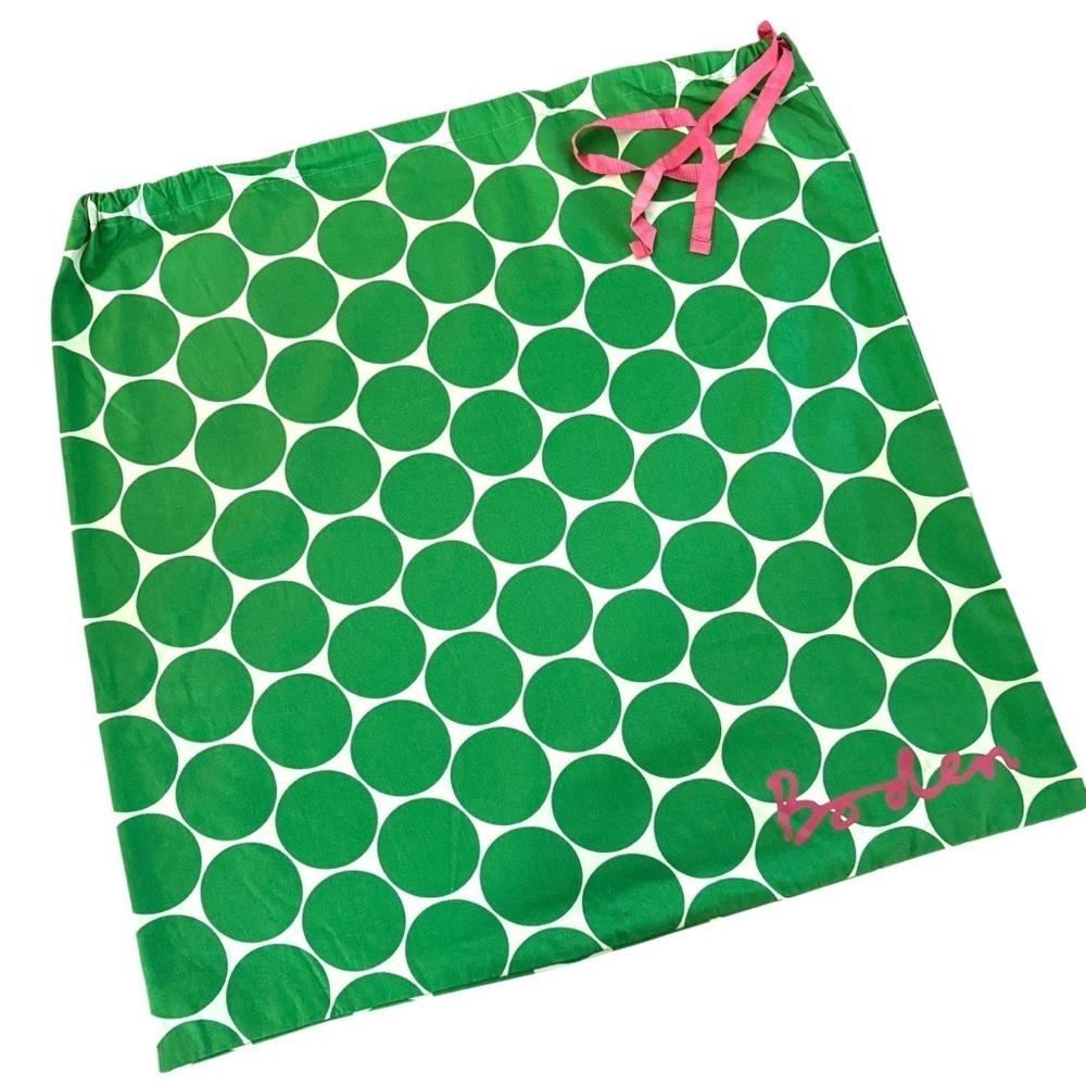 Boden Green Circle Print Dust Bag with Pink Drawstring Tie